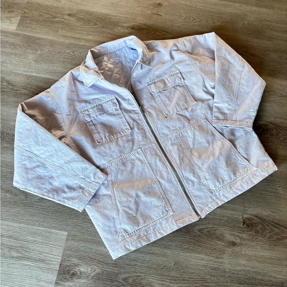 Good American Lilac Purple Full Zip Chore Jacket Canvas Shirt Bomber Collared - Picture 4 of 9